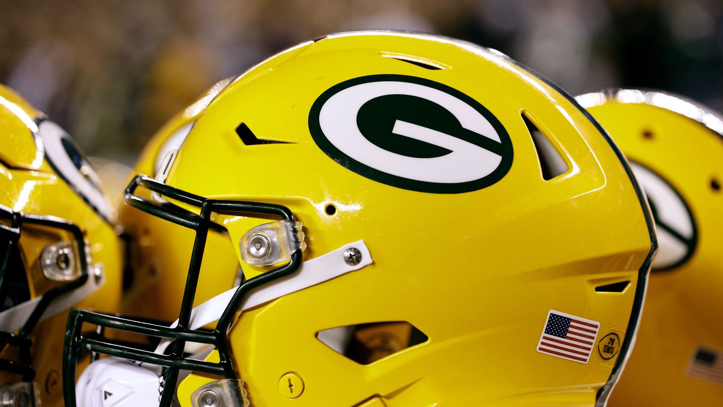 A Green Bay Packers helmet as seen on the sidelines during an NFL football game last year.