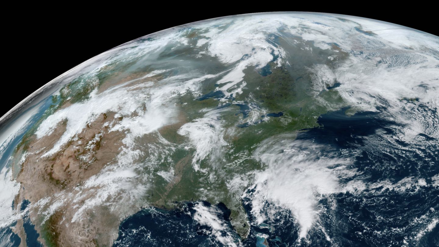A satellite image provided by NOAA showed a storm system off the eastern coast of the United States on Friday.