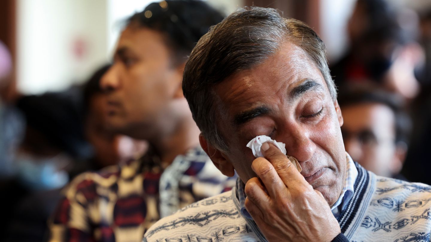 Sayed Mujibullah wiped a tear from his eye during a memorial service for his son, Sayed Arif Faisal, at UMass Boston on March 24.