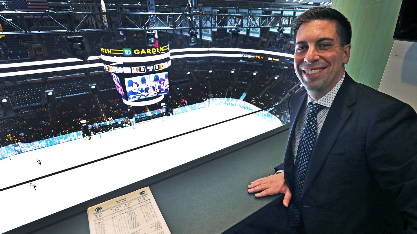 Chris Snow was in the visiting team's suite on the press level in the TD Garden during a Calgary Flames game against the Bruins in 2020.